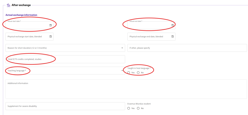 After Exchange tab, required fields on the form.