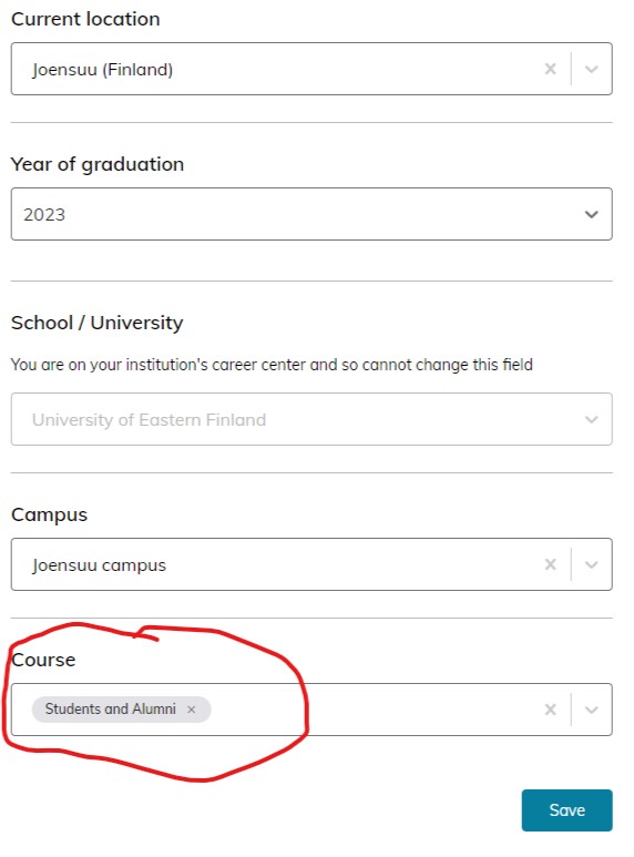 Choose the course "Students And Alumni"