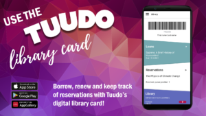 Advertisement for Tuudo mobile app says there's a digital library card in the Tuudo.