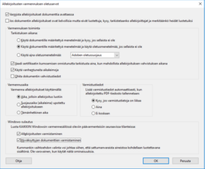 Kuva Adoben kohdasta, johon laitetaan ruksit kohtaan Windows-sulautus (Windows Integration) 