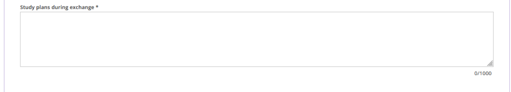 Field for including preliminary study plan in the exchange application form in SoleMOVE. 